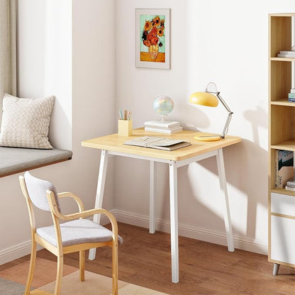 HOOBRO Bamboo Dining Table, Square Dining Table for 2, 27.6" Kitchen Table for Small Space, Writing Table, Easy to Assemble, for Dining Room, Living Room, Office, Kitchen, Natural and White YW70CZ01G1