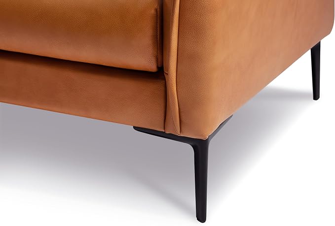 Valencia Jasper Cognac Tan Brown 60" Loveseat Full Leather Couch | Mid Century Leather Sofa with 2 Pillows for Living Room Furniture | Plush Cushions, Nappa Leather Lounge Couch