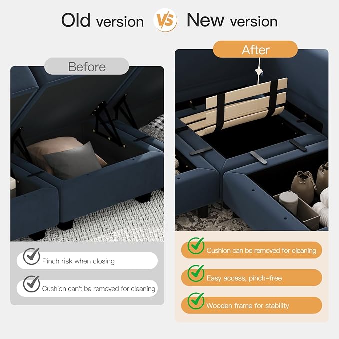 Belffin Modular Sectional Sofa with Ottomans Velvet Reversible Sleeper Sectional Sofa with Chaise Modular Sleeper Sofa Bed with Storage Seat Blue
