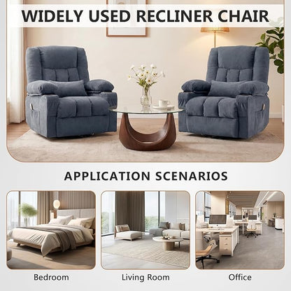 Swivel Rocker Recliner Chair with Vibration Massage and Heat Ergonomic Lounge Chair for Living Room with Rocking Function and Side Pocket, 2 Cup Holders, USB Charge Port