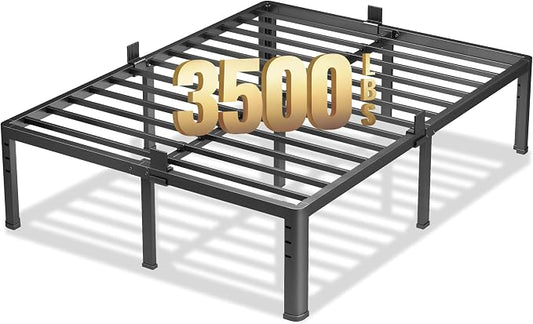 NKZ 18 Inch Metal Platform Bed Frame, Full Bed Frame with Storage Space, No Box Spring Needed, Easy Assembly, Noise Free, 3,500 lbs Heavy Duty Steel Slats Support