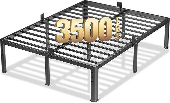 NKZ 20 Inch Metal Platform Bed Frame, Full Size Bed Frame with Round Corner Legs, 3,500 lbs Heavy Duty Steel Slats Support, No Box Spring Needed, Easy Assembly, Noise Free