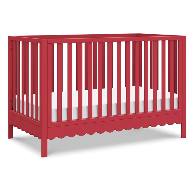 Davinci Sammy Scallop 4-in-1 Convertible Baby Crib, Strawberry Red | GREENGUARD Gold Certified, Converts to Toddler Bed & Daybed & Full-Size Bed, 4 Adjustable Mattress Heights - Easy to Assemble