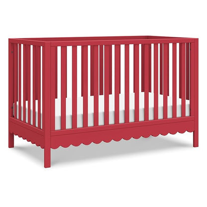 Davinci Sammy Scallop 4-in-1 Convertible Baby Crib, Strawberry Red | GREENGUARD Gold Certified, Converts to Toddler Bed & Daybed & Full-Size Bed, 4 Adjustable Mattress Heights - Easy to Assemble