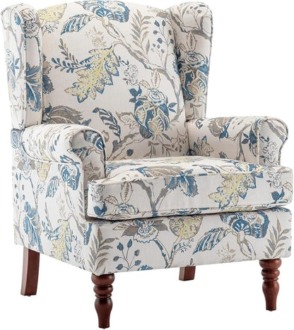 EROMMY Floral Accent Chair, Comfortable High Back Upholstered Armchair with Solid Wood Legs, Leisure Single Sofa Chair for Living Room, Home Office, Bedroom, Blue Floral