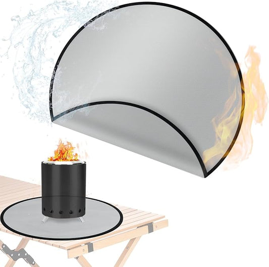 20" Tabletop Fire Pit Mat for Solo Stove Mesa XL, Easy Clean Small BBQ Mat for Outdoor BBQ， Reusable Waterproof Pad， Three-Layer Fireproof and Heat-Resistant Barbecue Mat for Tabletop Fire Pit-Silvery