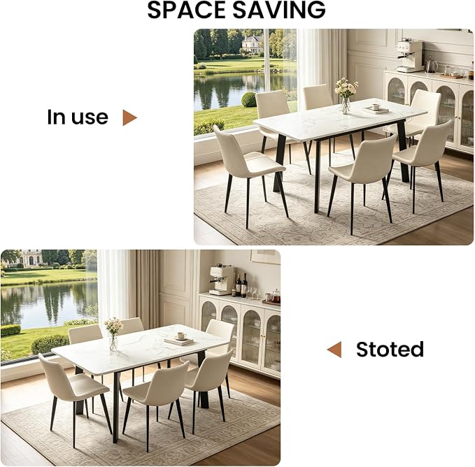 Modern 47.2"-63" Extendable Rectangular Dining Table, White | Removable Extension Leaf, Durable MDF Tabletop, Accommodates 4-8 Guests, Industrial Dining Room Small Kitchen & Dinner Spaces