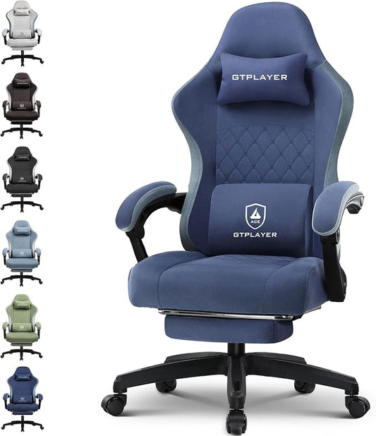 GTPLAYER Gaming Chair, Computer Office Chair with Pocket Spring Cushion, Linkage Armrests and Footrest, High Back Ergonomic Computer Chair with Lumbar Support Task Chair with Footrest(Blue)
