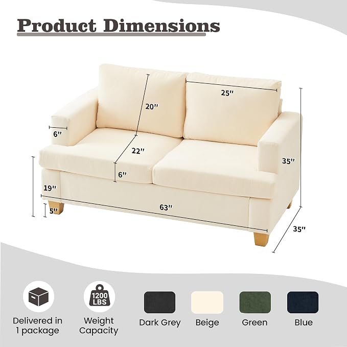 Apicizon 3 Pieces Couch Set Living Room Furniture Sets, Loveseat Sofa & 3 Seater Sofa Set of 3 for Bedroom, Comfy Chenille Couch Sleeper Sofa for Apartment Lounge, White Chenille