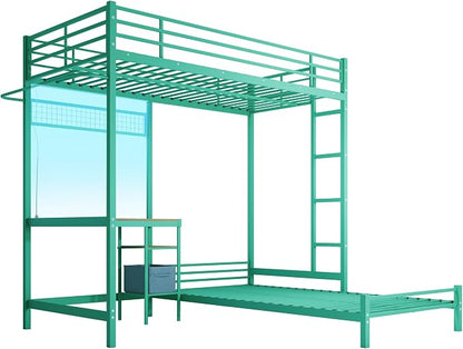 Bellemave Twin Over Twin bunk Bed with Desk and LED Charging Station, loft Bed with Desk and Shelves Drawer, Twin Over Twin Metal Bunk Beds with Storage, Green