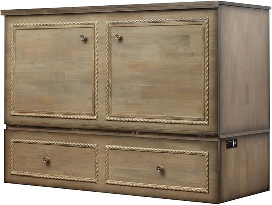 Mega Solutions Venetian Murphy Cabinet Bed with Deepest Storage Drawer On The Market and USB Charging Station 6 inch (Latte, Queen)