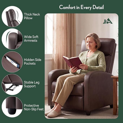 Massage Recliner Chair, Recliner Sofa Fabric for Adults, Recliners Home Theater Seating with Lumbar Support, Reclining Sofa Chair for Living Room, Mocha