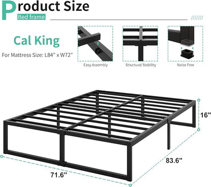 Lutown-Teen 16 Inch California King Bed Frames No Box Spring Needed Heavy Duty Metal Cal King Platform for Mattress Foundation, Noise Free, Easy Assembly, Black