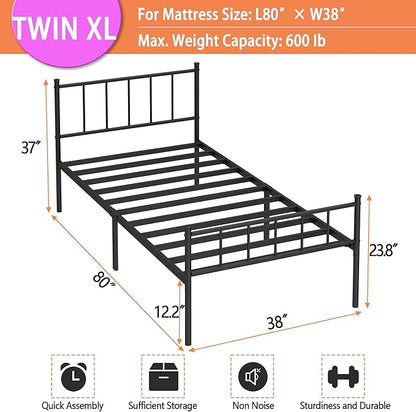 DIIYIV Twin XL Metal Bed Frame,Steel Slat Support,Noise Free,Easy Assembly | Twin XL Size Bed,Mattress Foundation,Underbed Storage,No Box Spring Needed