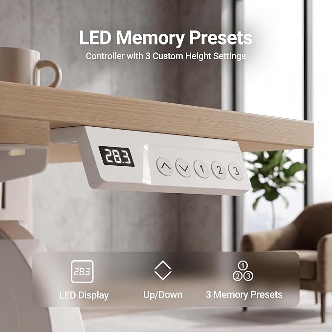 Claiks Electric Standing Desk, 55 x 24Inch Height Adjustable Sit Stand Desk for Home Office, Computer Desk with Memory Presets, Cable Management & Headphone Hooks, 156 lbs Capacity, Nature