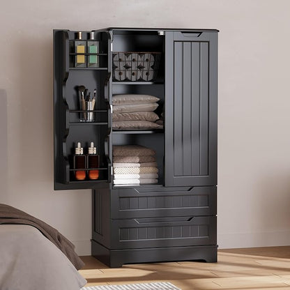 Gizoon Kitchen Pantry Cabinet with Drawers, 47" Small Food Pantry Storage Cabinet with 6 Door Shelves for Snack and Spice, Freestanding Craft Storage Cabinet for Craft Room, Black, Painted