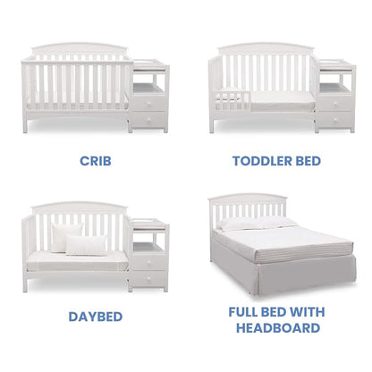 Delta Children Abby Convertible Crib 'N' Changer, Bianca + Serta Perfect Slumber Dual Sided Recycled Fiber Core Crib and Toddler Mattress (Bundle)