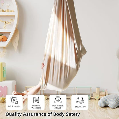 Sensory Swing Cuddle Hammock Chair for Special Needs Kids, Milky | Adjustable Indoor & Outdoor Hanging Seat, Sensory Integration Tool for Autism, ADHD & Asperger Kids