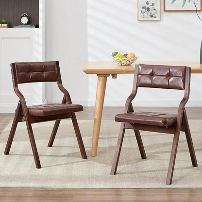 6-Pack Folding Dining Chairs with Cushion,Faux Leather Padded Foldable Dining Chairs,Portable Wooden Folding Chairs for Dining Rooms Kitchen Wedding and Party Indoor Brown