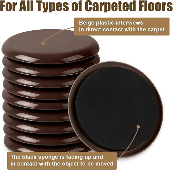 10PCS Furniture Sliders, 3 1/2" Furniture Sliders for Hardwood Floors, Reusable for Carpet, Heavy Duty Furniture Movers Sliders, Carpet, Floor Protectors (Brown)