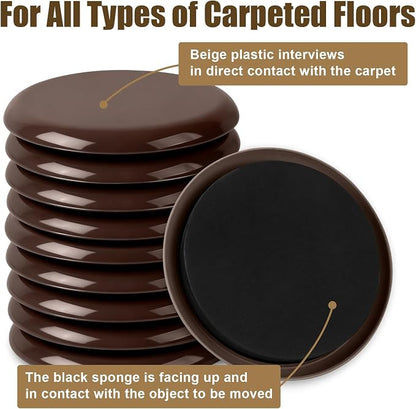 10PCS Furniture Sliders, 3 1/2" Furniture Sliders for Hardwood Floors, Reusable for Carpet, Heavy Duty Furniture Movers Sliders, Carpet, Floor Protectors (Brown)