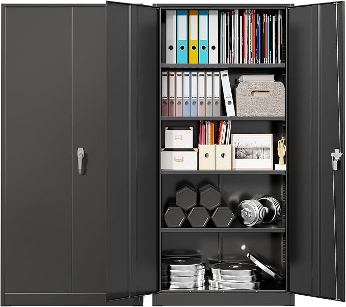 Bonusall 72" Storage Cabinet,Heavy-Duty Steel Cabinet with 2 Locking Doors & 4 Adjustable Shelves for Home