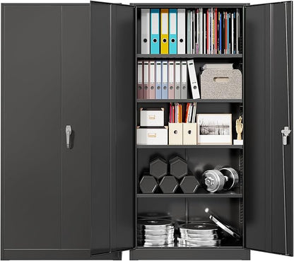 Bonusall 72" Storage Cabinet,Heavy-Duty Steel Cabinet with 2 Locking Doors & 4 Adjustable Shelves for Home