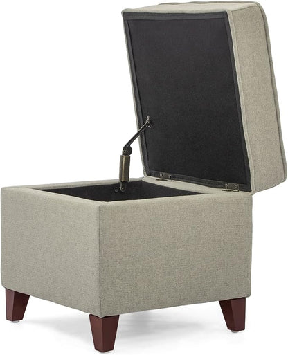 Adeco Fabric Ottoman with Storage Chest and Footrest - Square Seat, Light Brown