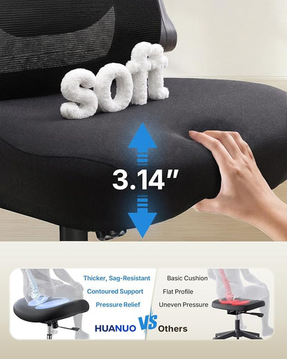 HUANUO Ergonomic Office Chair, High Back Computer Desk Chair with Adjustable Lumbar Support and Headrest, Comfy Gaming Chair with 3D Armrests, Home Office Rolling Chair, Max Load 300 lbs