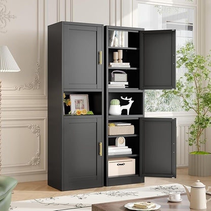Tall Metal Narrow Bathroom Storage Cabinet 67" H, Tall Black Pantry Cabinets with 4 Adjustable Shelves and 2 Doors for Kitchen, Home Office, Living Room, Dining Room(16 inches Wide)