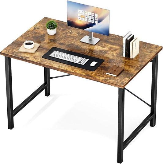 Sweetcrispy Computer Small Office Desk 40 Inch Student Study Writing Work with Headphone Hooks & Storage Bag Modern Simple PC Home Bedroom Table, Rustic Brown
