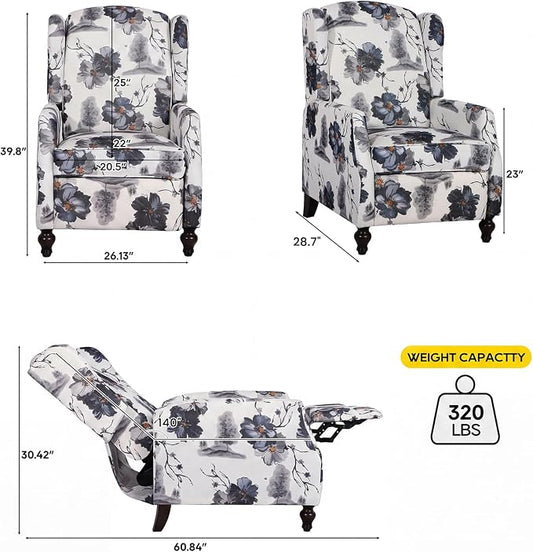 Wingback Recliner Chair with Massage and Heat, Tufted PU Leather Push Back Arm Chair for Living Room Vintage Recliner Chair with Remote Control, Padded Cushion, Backrest (Ink Blue-2)