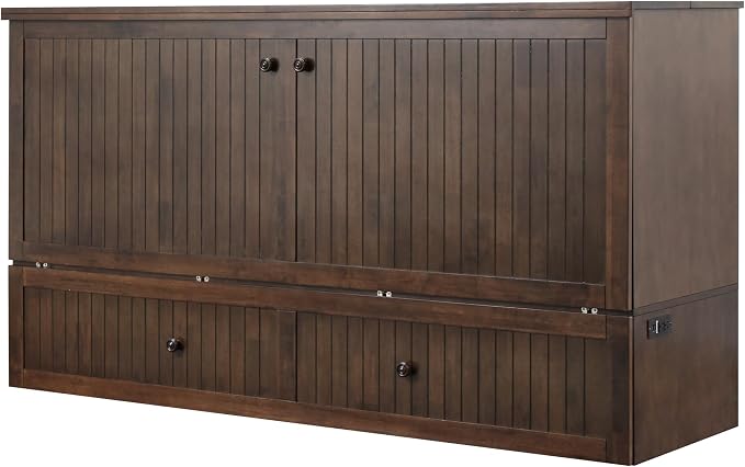 Mega Solutions Murphybedz Tuscany Murphy Cabinet Chest Bed with Charging Station 6 Inch (Tobacco, King)