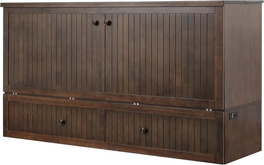 Mega Solutions Murphybedz Tuscany Murphy Cabinet Chest Bed with Charging Station 6 Inch (Tobacco, King)