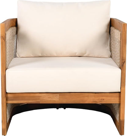 Christopher Knight Home Nesbit 8-Seater Patio Furniture Set with Removable Cushion, 8 Piece Outdoor Acacia Wood Conversation Set, Wooden Outdoor Sectional Sofa Set with Coffee Table, Beige