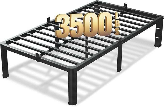 VIPSHOW 18 Inch Twin XL Bed Frame, 3500Lbs Heavy Duty Metal Platform with Round Corner Legs Mattress Slide Stopper, Steel Slat Support No Box Spring Needed, Noise Free, Non-Slip, Easy Assembly