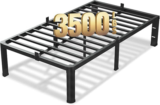 VIPSHOW 18 Inch Twin XL Bed Frame, 3500Lbs Heavy Duty Metal Platform with Round Corner Legs Mattress Slide Stopper, Steel Slat Support No Box Spring Needed, Noise Free, Non-Slip, Easy Assembly