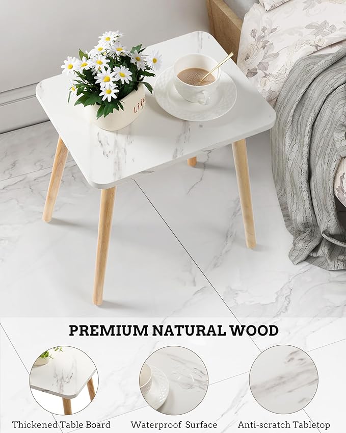 FORAOFUR Small Side Table, Set of 2 Modern Mini Coffee Table with Natural Wood Legs, Quick Assembly End Furniture for Bedroom Living Sofa, Minimalist Design for Nursery and Compact Homes, Marble | 2 Pack Marble finish, fits living/bedroom/balcony, comp...