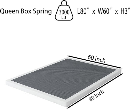 OSASET Low Profile Box Spring Queen - 3 Inch Box Spring Queen Heavy Duty Bed Foundation Metal Bed Base Easy Assembly
