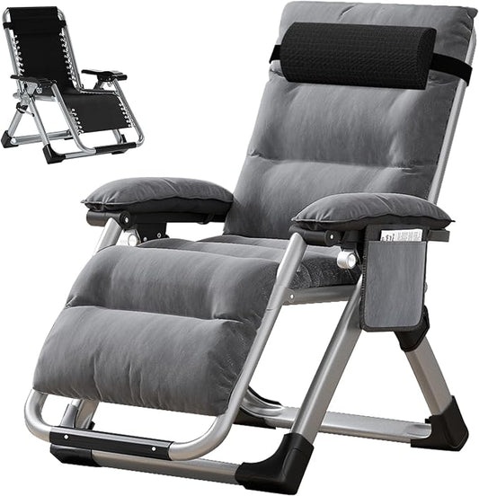 DoCred Zero Gravity Chair, Lawn Recliner, Reclining Patio Lounger Chair, Folding Portable Chaise with Detachable Soft Cushion, Cup Holder, Headrest