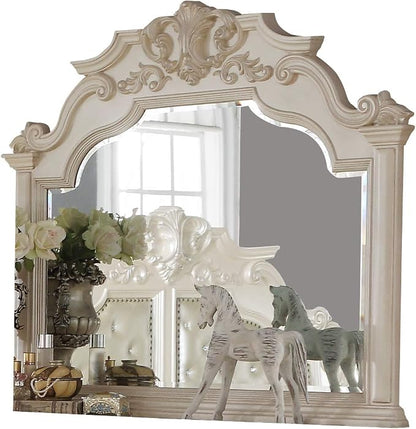 First of a Kind Victoria Off White Traditional 5 Piece King Bedroom Set with Upholstered Tufted Headboard Elegant European Inspired Design Coordinated Furniture Collection