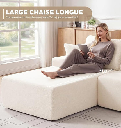 Hobestluk Modular Sectional Sofa Couches L-Shape Couch 3 Seat Modular Sofa Memory Foam Sectional Couches for Living Room, Cloud Couch with Oversized Chaise (White Smooth, 108", Left Hand Facing)