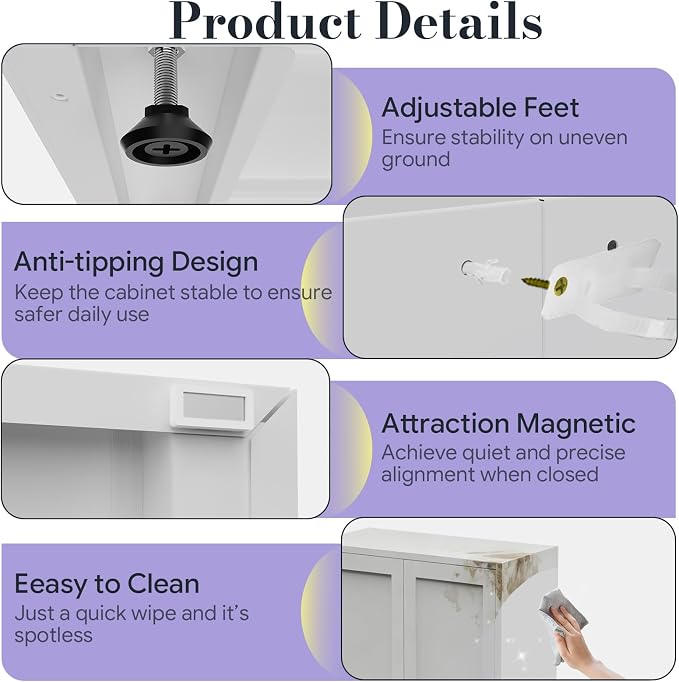 71" Tall Metal Pantry Cabinet,Kitchen Pantry Cabinet with 4 Adjustable Shelves and Magnetic Doors,Cupboard for Kitchen/Dining Room/Bathroom/Home Office(White)
