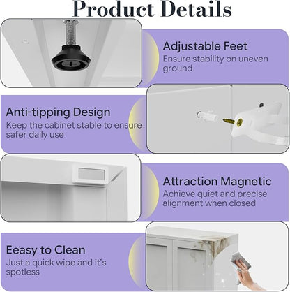 71" Tall Metal Pantry Cabinet,Kitchen Pantry Cabinet with 4 Adjustable Shelves and Magnetic Doors,Cupboard for Kitchen/Dining Room/Bathroom/Home Office(White)