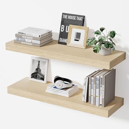 Bathroom Floating Shelves for Wall-23.6'' Wall Mounted Shelves Over Toilet Farmhouse Home Decor Display Bookshelf,Set of 2,Oak
