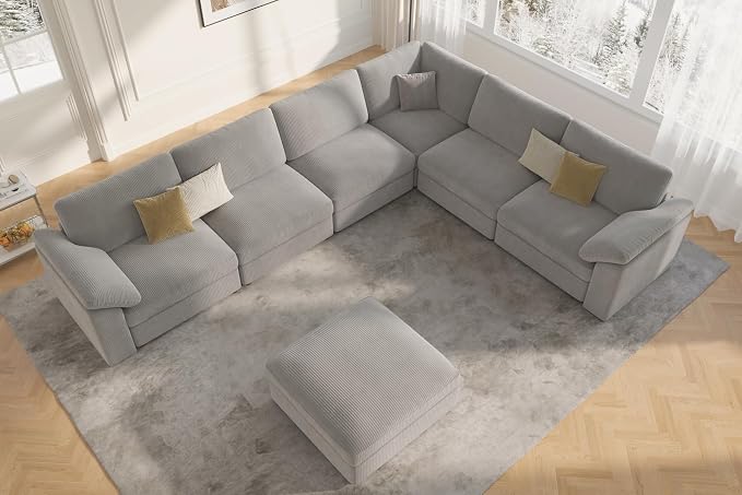 EASE MOOSE deep Sectional Modular Sofa,Comfort Large Sectional Couch Oversized Cloud Couch,Removable Cover,Light Gray