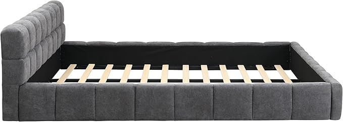 Merax King Size Elegant Chenille Upholstered Platform Bed with Thick Headboard and Footboard, Block Style Upholstery Grounded Bed Frame, Gray