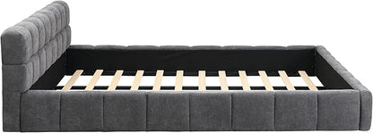 Merax King Size Elegant Chenille Upholstered Platform Bed with Thick Headboard and Footboard, Block Style Upholstery Grounded Bed Frame, Gray