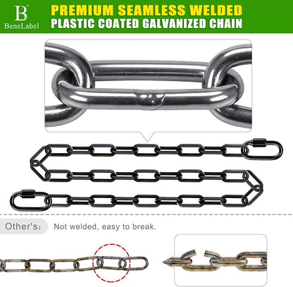 BeneLabel 2Pcs 100" (8.3ft) Swing Chain with Hooks 1000 LBs Capacity Black Coated Hanging Chains Porch Swing Chains for Hammock Chairs, Hanging Chair, Swingset, Heavy Bags