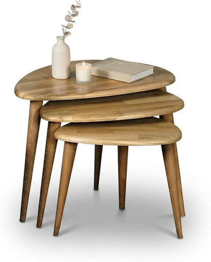Ultimate Premium Products UPP Solid Nesting Table Set of 3- Chestnut Mid Century Pebble Tables with Tapered Legs – Wooden Home Furniture in a Retro Style - Chestnut